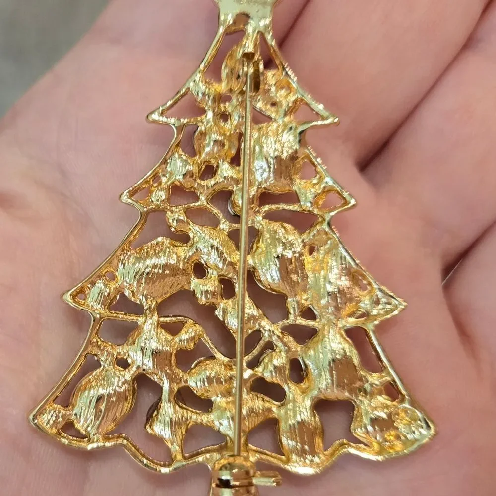 🎄🛍❤️VINTAGE Colorful Gemstone Christmas Tree Brooch